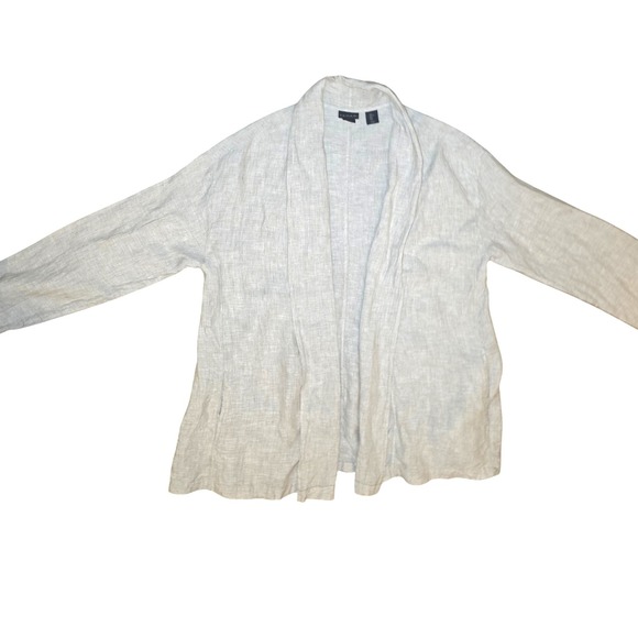 Tahari Linen Open Front Jacket Light Beige Long Sleeve Lightweight Women's Sz L - Picture 1 of 9
